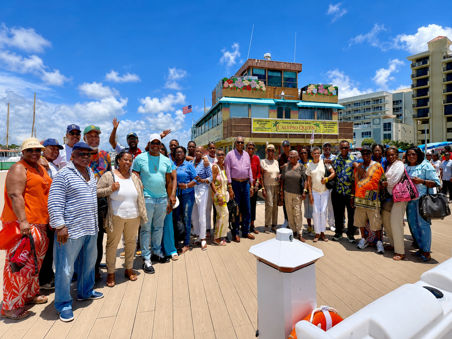 Group photo at the Calypso Queen dock